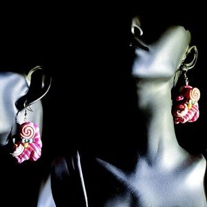 Disney Alice’s Adventure in Wonderland Pink Striped Lynx Cat Earrings